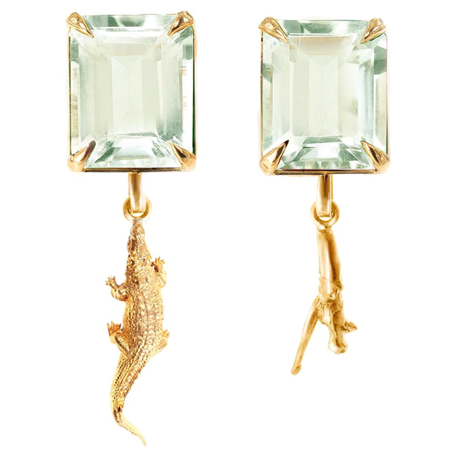 Contemporary Serpent Stud Earrings aus Gelbgold mit hellgrünen Quarzen
