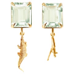 Contemporary Serpent Stud Earrings aus Gelbgold mit hellgrünen Quarzen