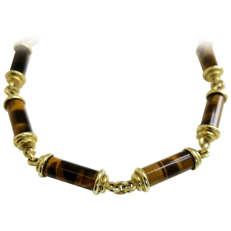 Gold and Tigers Eye Link Necklace For Sale at 1stDibs tiger eye link