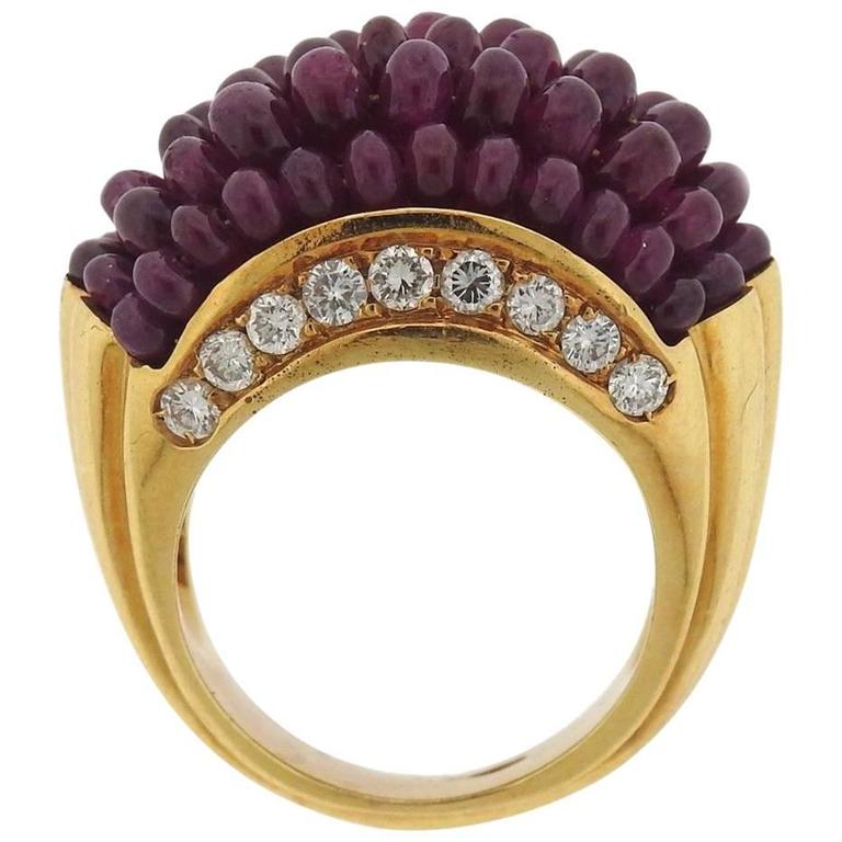 Ruby Black Diamond Gold Dome Ring For Sale at 1stdibs