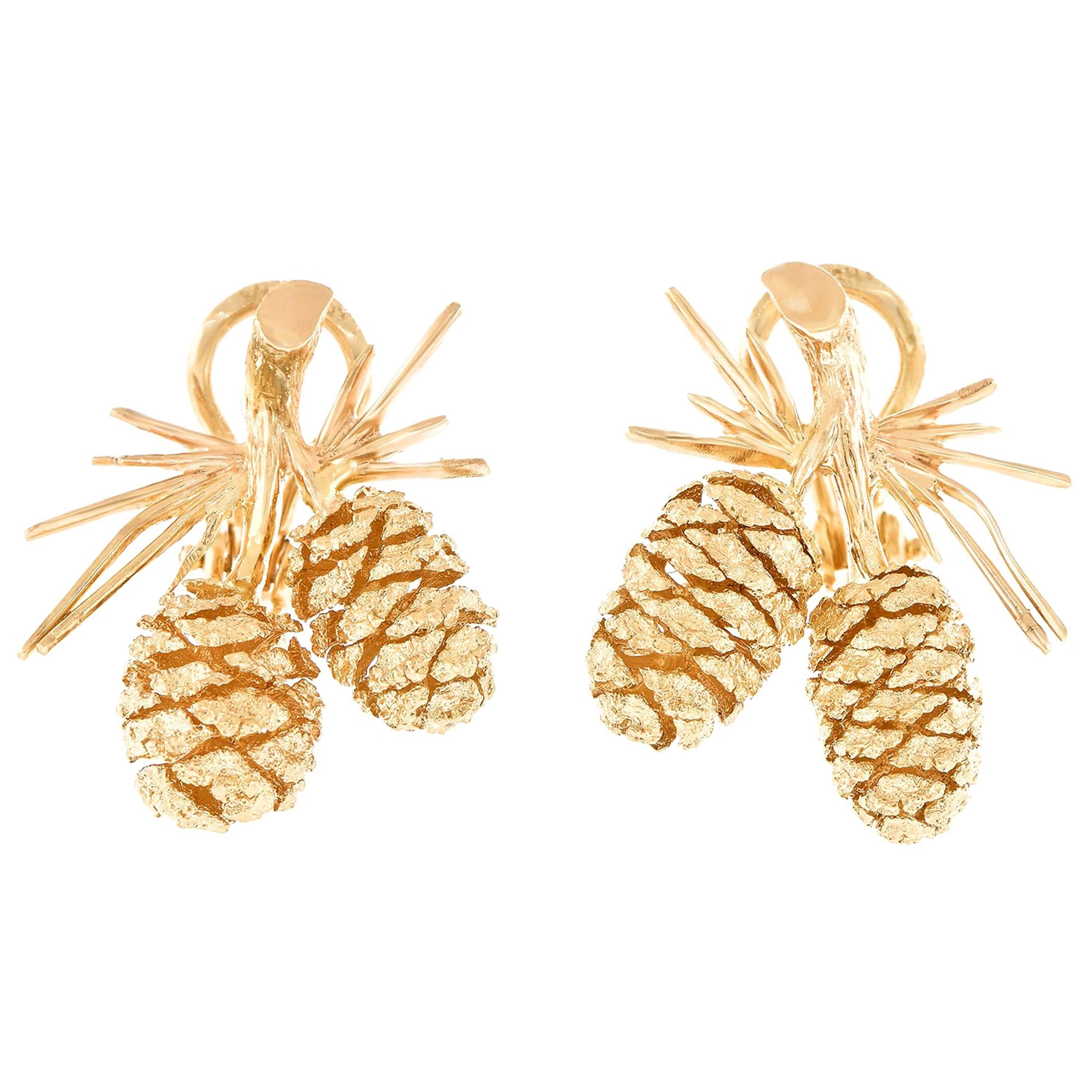 Charming 1950s Gold Pinecone Earrings