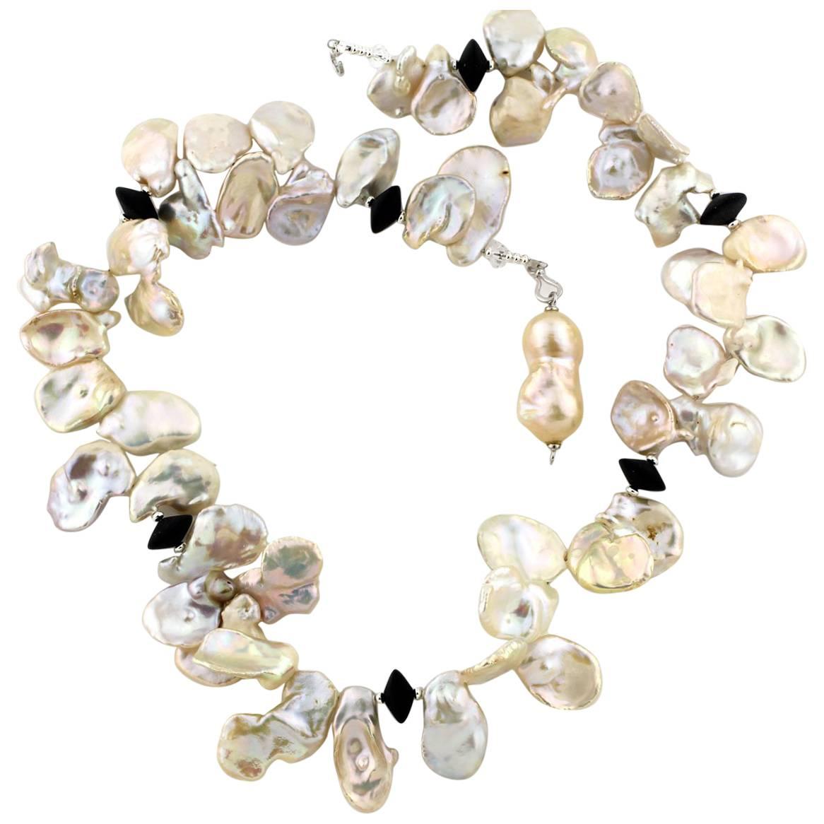 AJD Dramatic Floppy Leaves of Keshi Cream/White Pearl Necklace