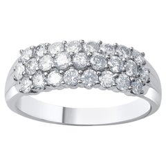 TJD Diamante de 1,50 quilates, oro blanco de 10 quilates, alianza de boda/aniversario de 3 filas