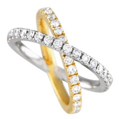 Anillo cruzado de diamantes Charles Krypell de oro blanco y amarillo de 18 quilates y 1,03 ct