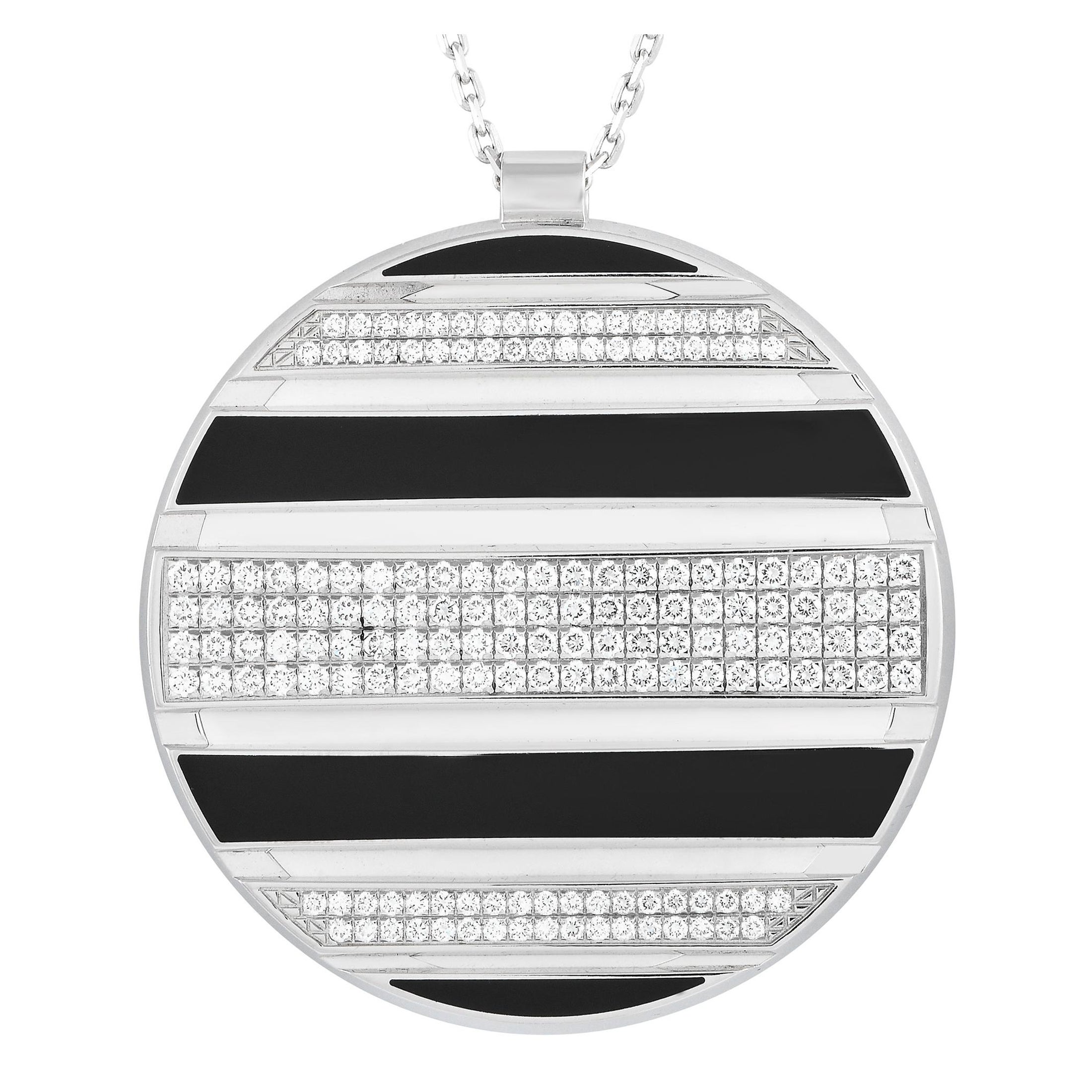 Chaumet Class One 18K White Gold 2.0ct Diamond Black and White Enamel Necklace
