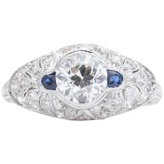 Spectacular Art Deco 1.05 Carat Diamond Sapphire Platinum Engagement Ring  
