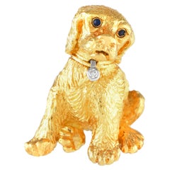 Tiffany & Co. 18K Yellow Gold Diamond and Sapphire Dog Brooch