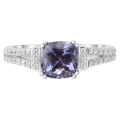 TJD 0.12 Carat Diamond & 7 MM Natural Tanzanite 14KT White Gold Engagement Ring