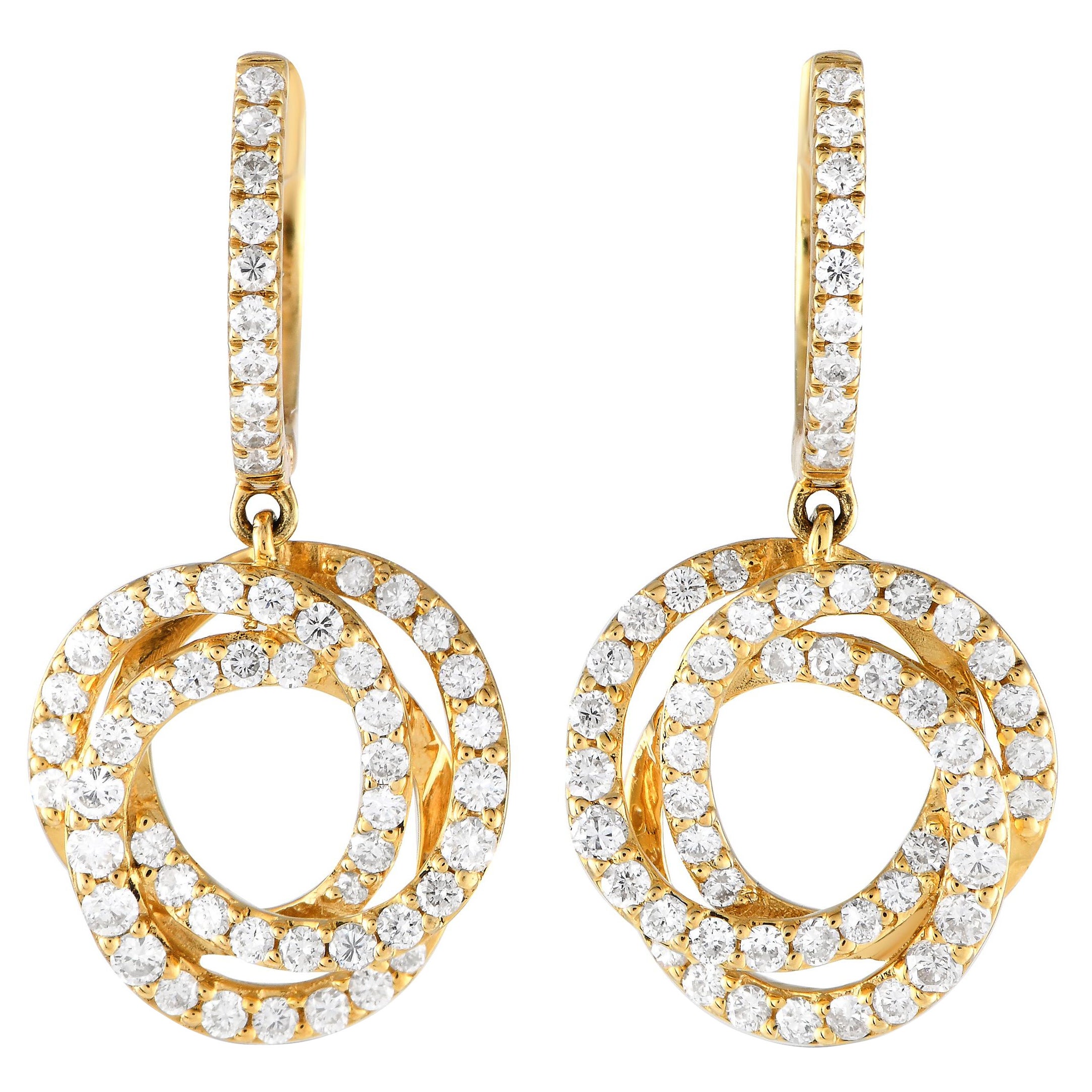 18K Yellow Gold 1.0ct Diamond Drop Earrings