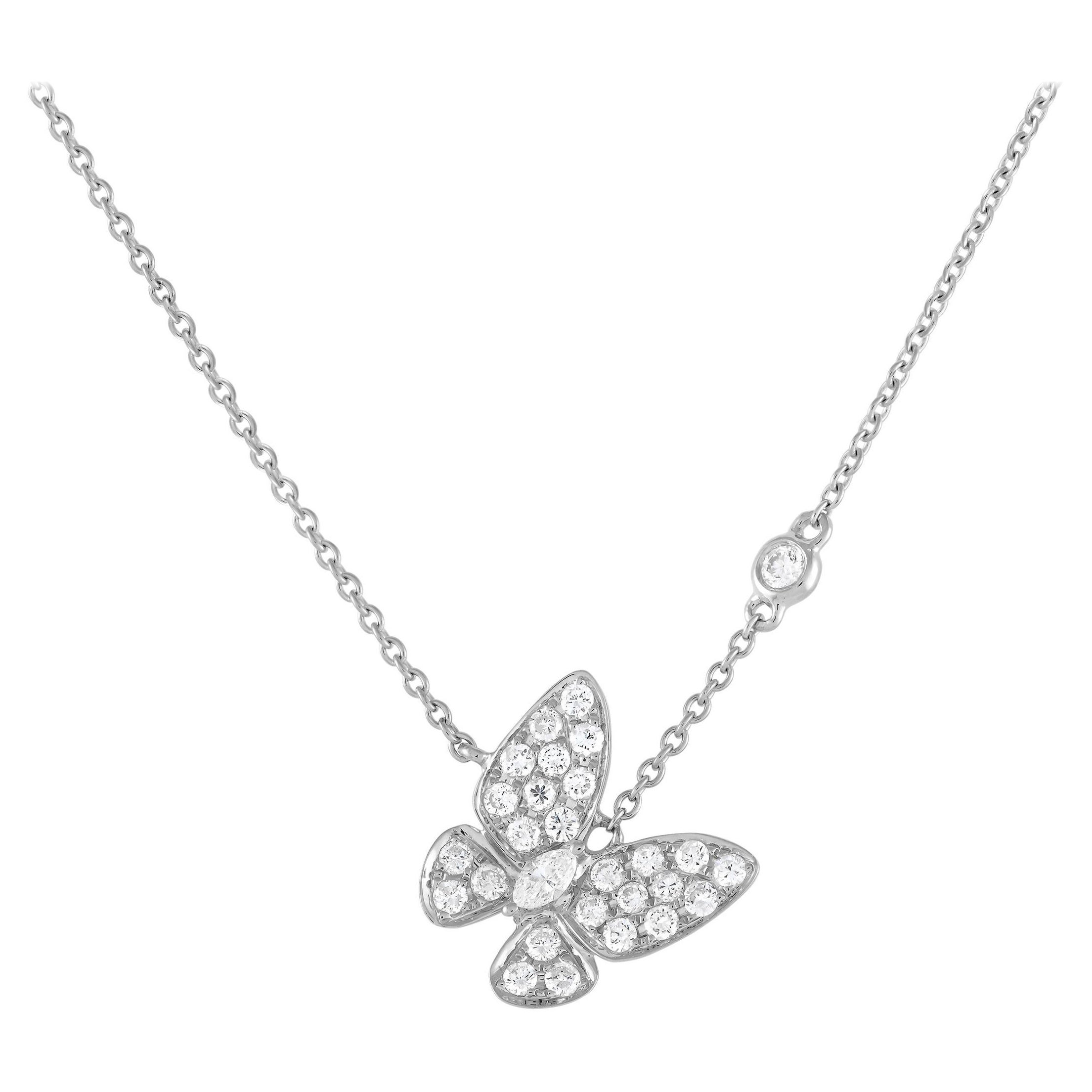 18K White Gold 0.71ct Diamond Butterfly Necklace For Sale