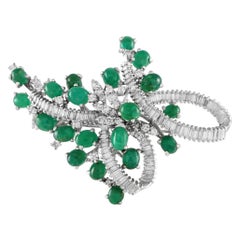 14K White Gold 3.60ct Diamond and Emerald Brooch