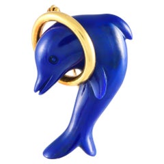 Tiffany & Co. Delphin-Brosche aus 18 Karat Gelbgold mit Lapislazuli und Lazuli