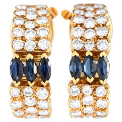 Van Cleef & Arpels Vintage 18K Yellow Gold 3.0ct Diamond and Sapphire Earrings