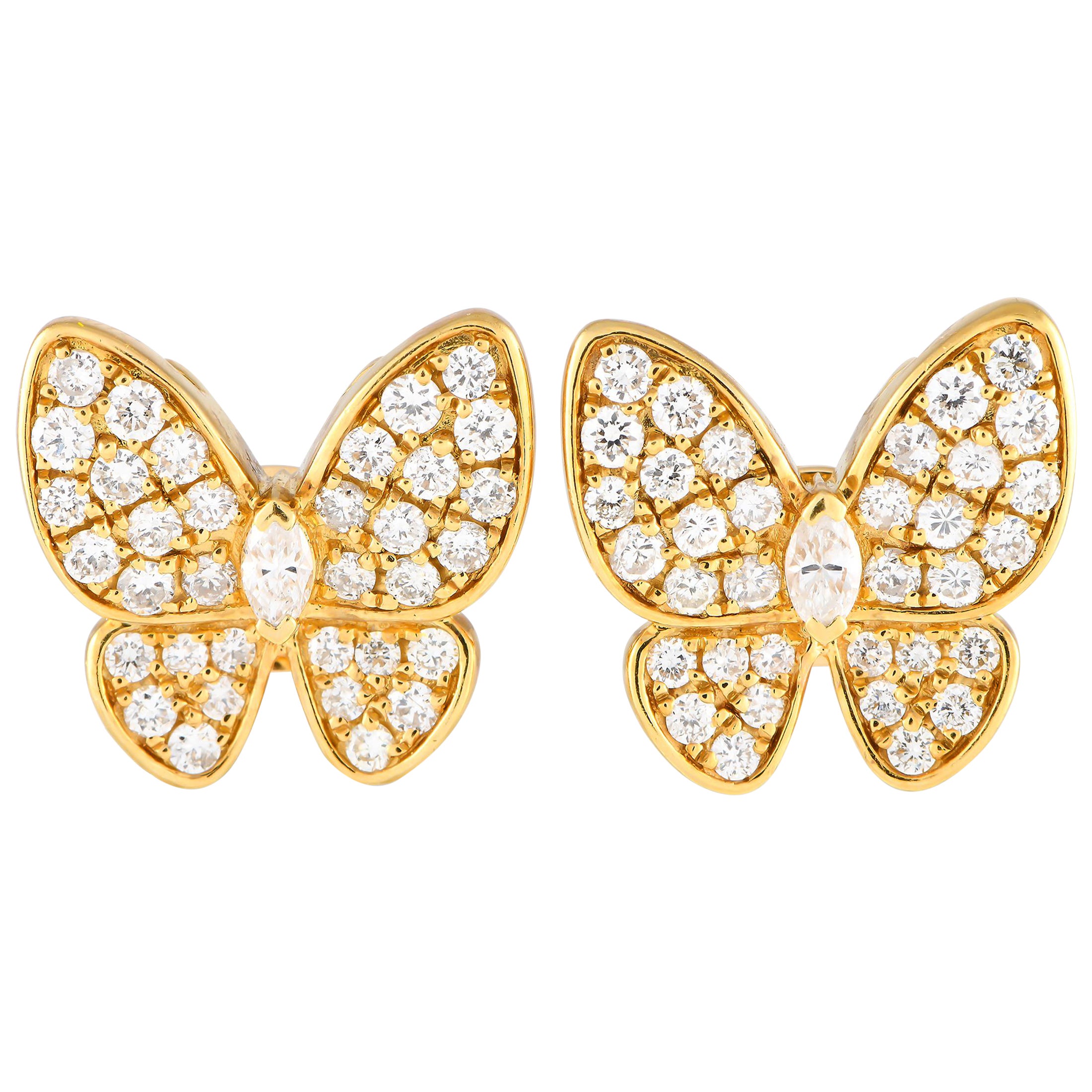 18K Yellow Gold 1.33ct Diamond Butterfly Earrings