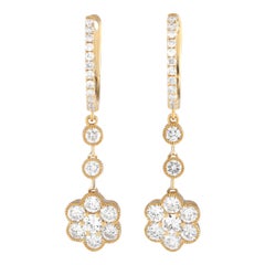 18K Yellow Gold 1.73ct Diamond Flower Earrings
