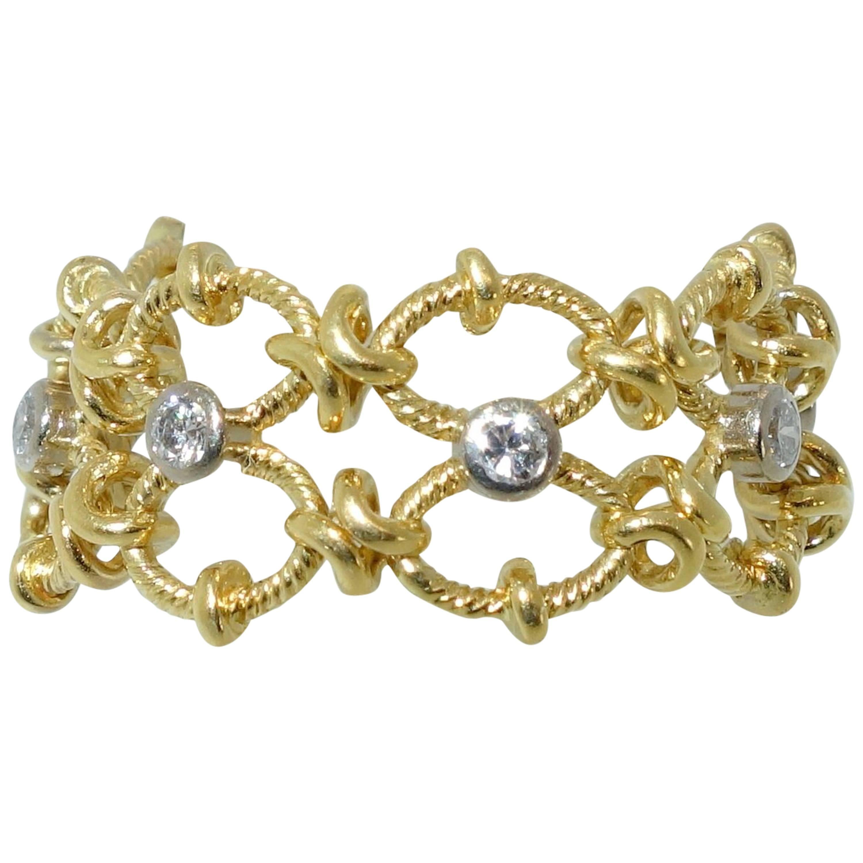 1990s Flexible Diamond Gold Ring