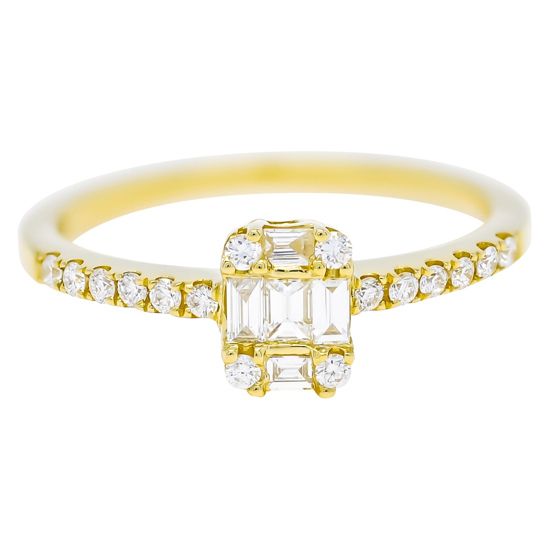 Natural Diamond 0.40 carats 18KT Yellow Gold Cluster Engagement Ring
