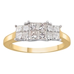 TJD 1.0 Carat Princess Cut Diamond 18 Karat Yellow Gold Two Row Wedding Ring