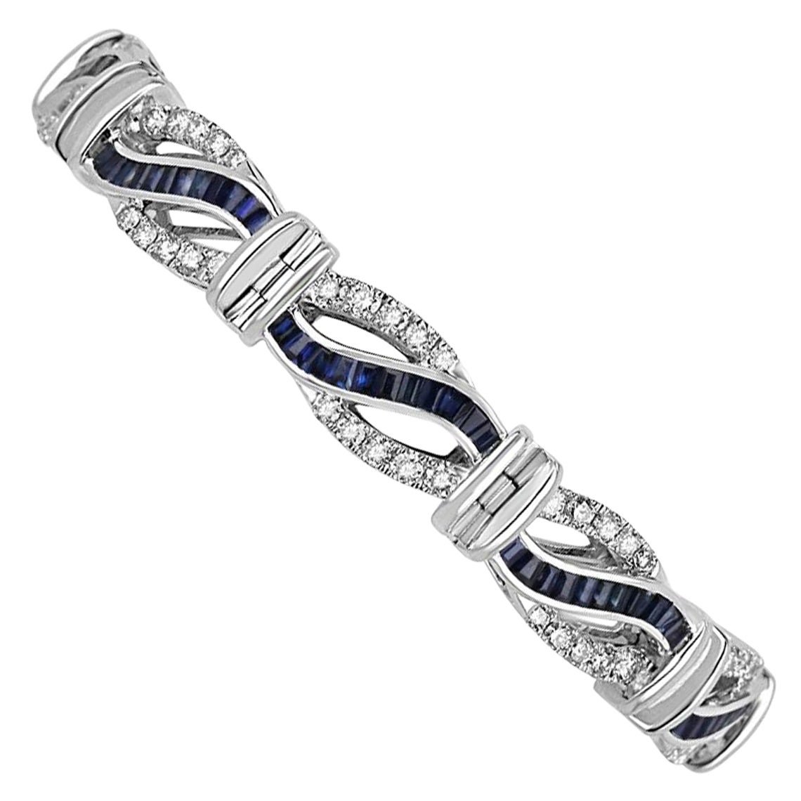 7.88tcw 14K White Gold Sapphire & Diamond Bracelet Luxury High Quality Sapphire