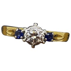 0.25ct Old-European Cut Diamond & Sapphire Three-Stone Retro Ring in 18K & Plat.