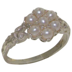 Sterling Silber Zuchtperle Gänseblümchen Ring - Made in UK - Vollständig Hallmarked