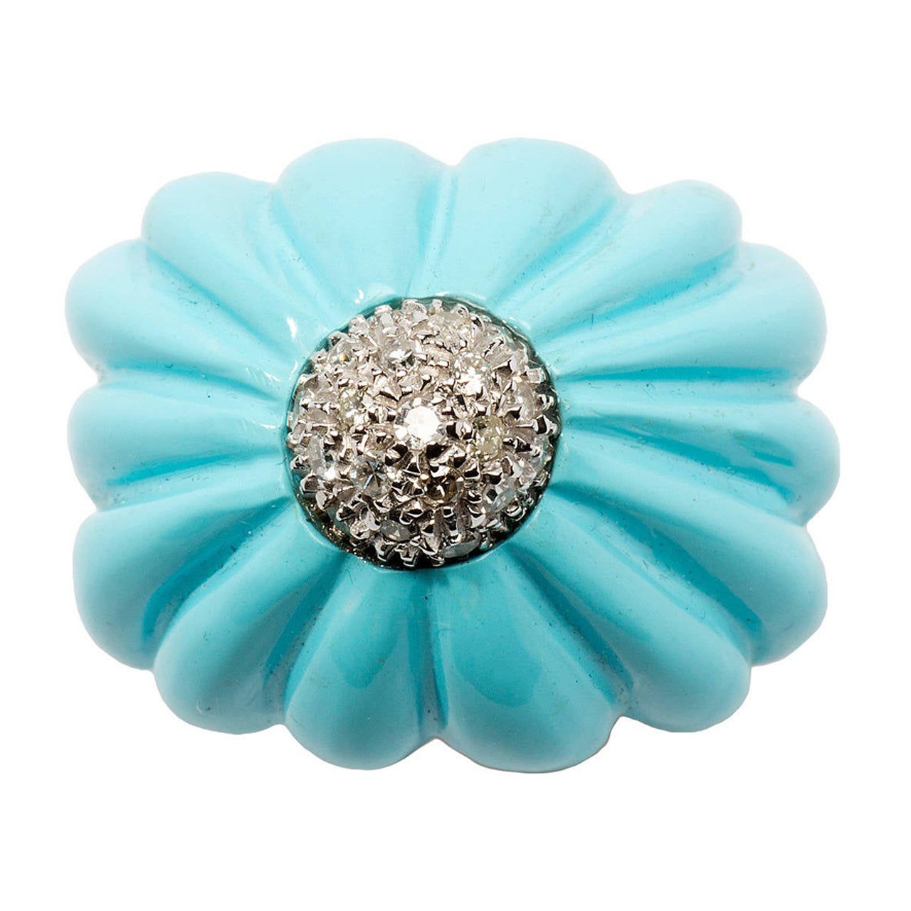 Turquoise and Diamond Gold Dome Ring For Sale