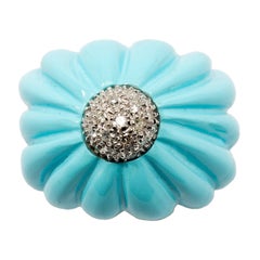 Turquoise and Diamond Gold Dome Ring