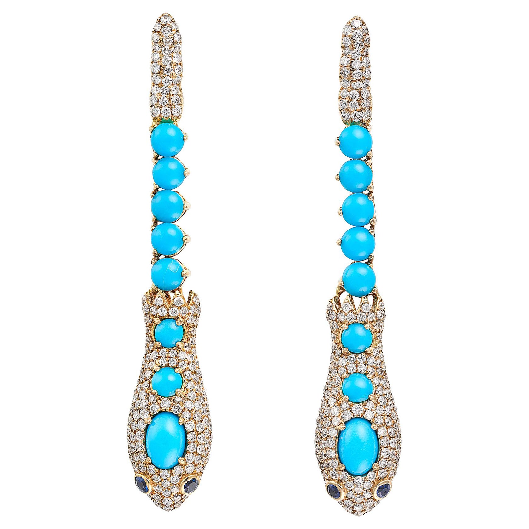 Vintage Sleeping Beauty Turquoise 4.70 Diamond Snake Earrings