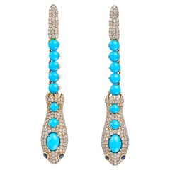 Vintage Sleeping Beauty Turquoise 4.70 Diamond Snake Earrings