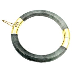 14 karat Lavender, Jade Smoky Gray Etched Gold Bangle 8.50 mm