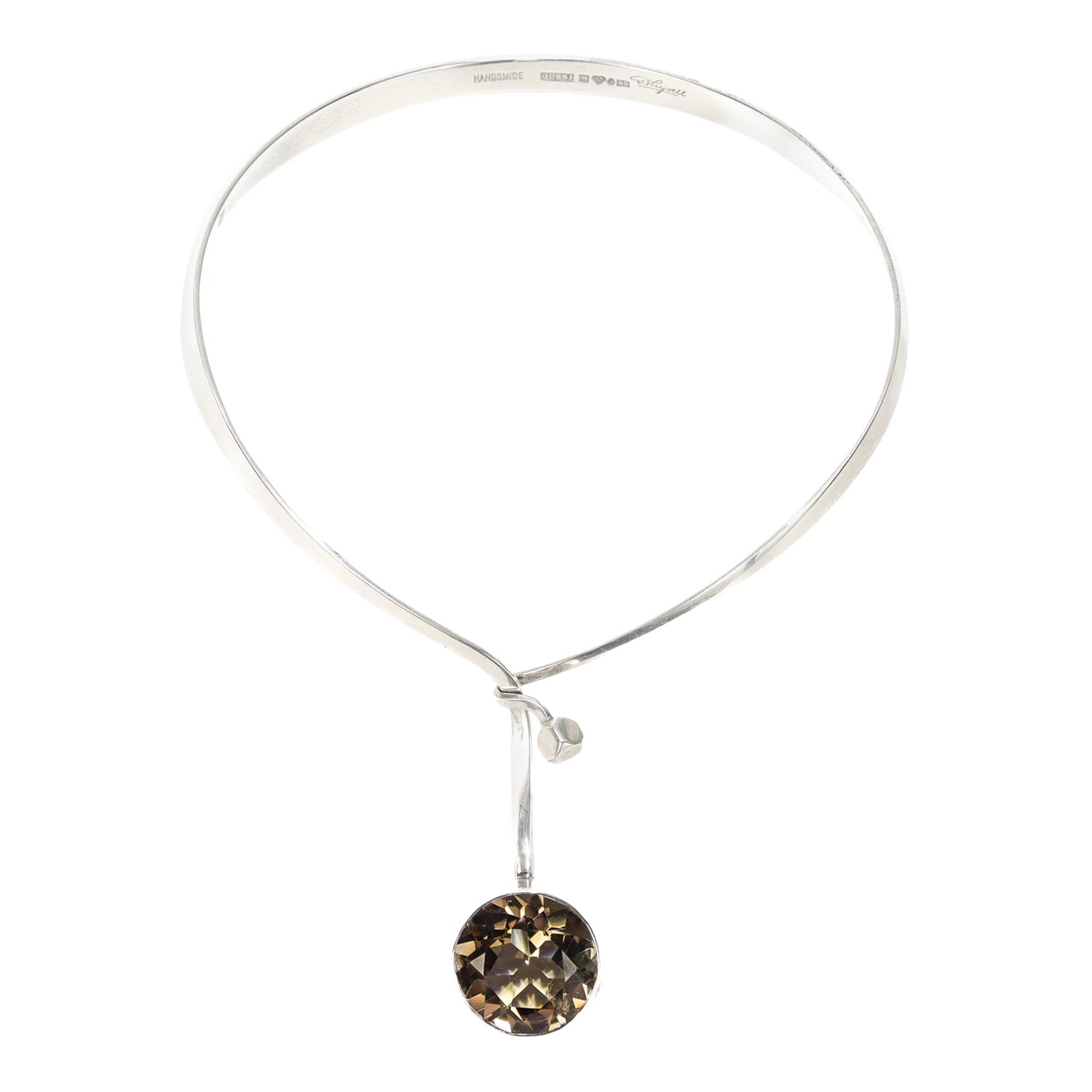 Scandinavian Mid-Century Silver & Smoky Topaz Choker Necklace by Gert Thysell