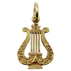 Victorian 14K Gold Lyre Pendant Charm