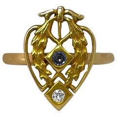 14K Vintage Sapphire and Diamond Heart Design Ring