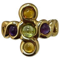 Raro anello Chanel Couture 18 carati con cabochon multi gemma di ametista, peridoto e citrino