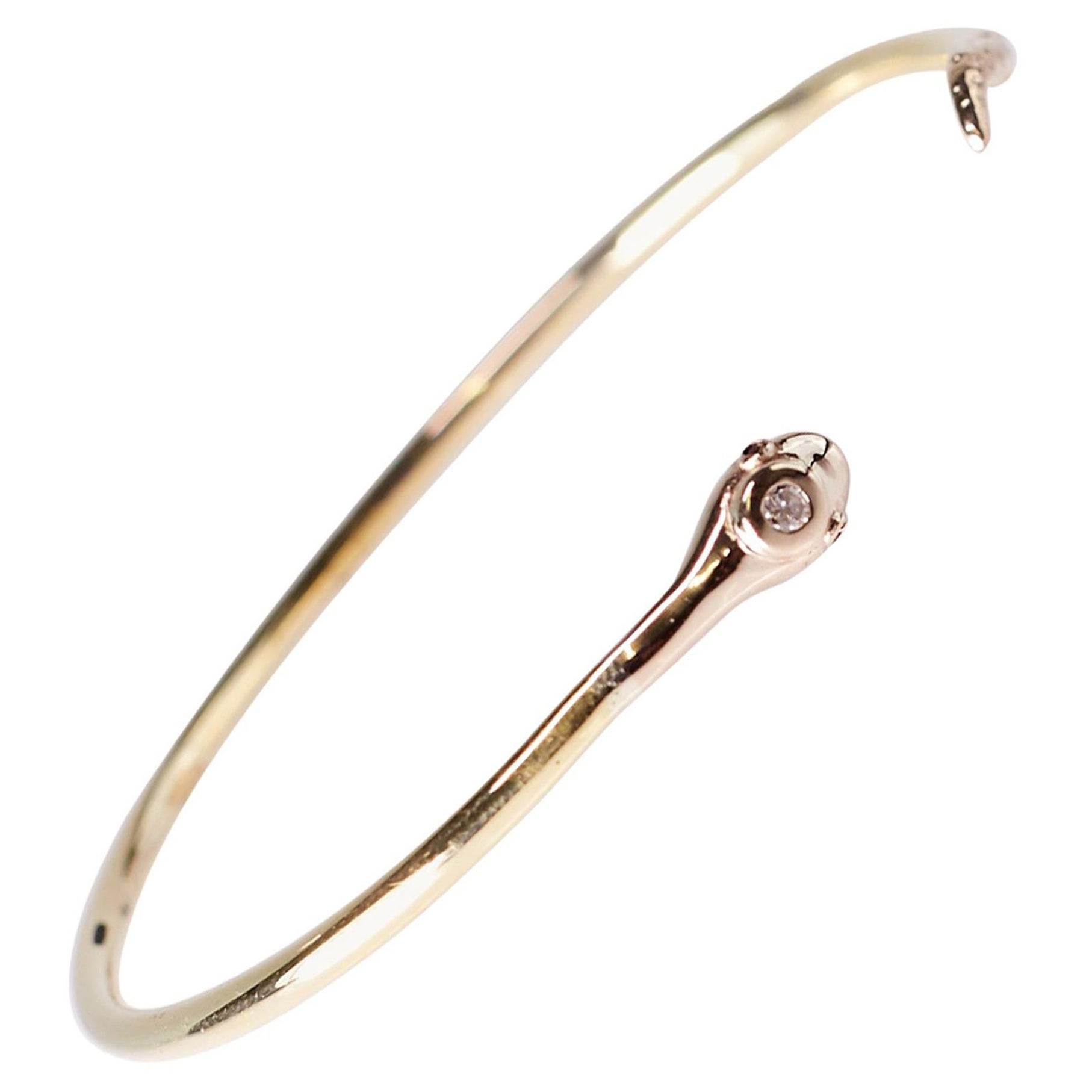 White Diamond Ruby  Snake Bangle Bracelet Victorian Style Gold Plated J Dauphin