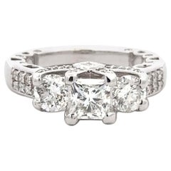 Tolkowsky Anello a 3 pietre con diamanti taglio principessa in oro bianco 14k