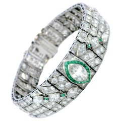 Art Deco Diamond Straight Line Bracelet Platinum With Emerald Accents ~16.87ctw