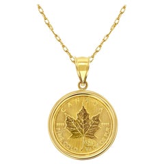 1/4OZ Fine Gold Canadian Maple Leaf Coin Necklace with Polished Bezel