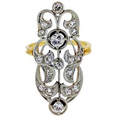 Edwardian Diamond Platinum Topped Yellow Gold Long Ring