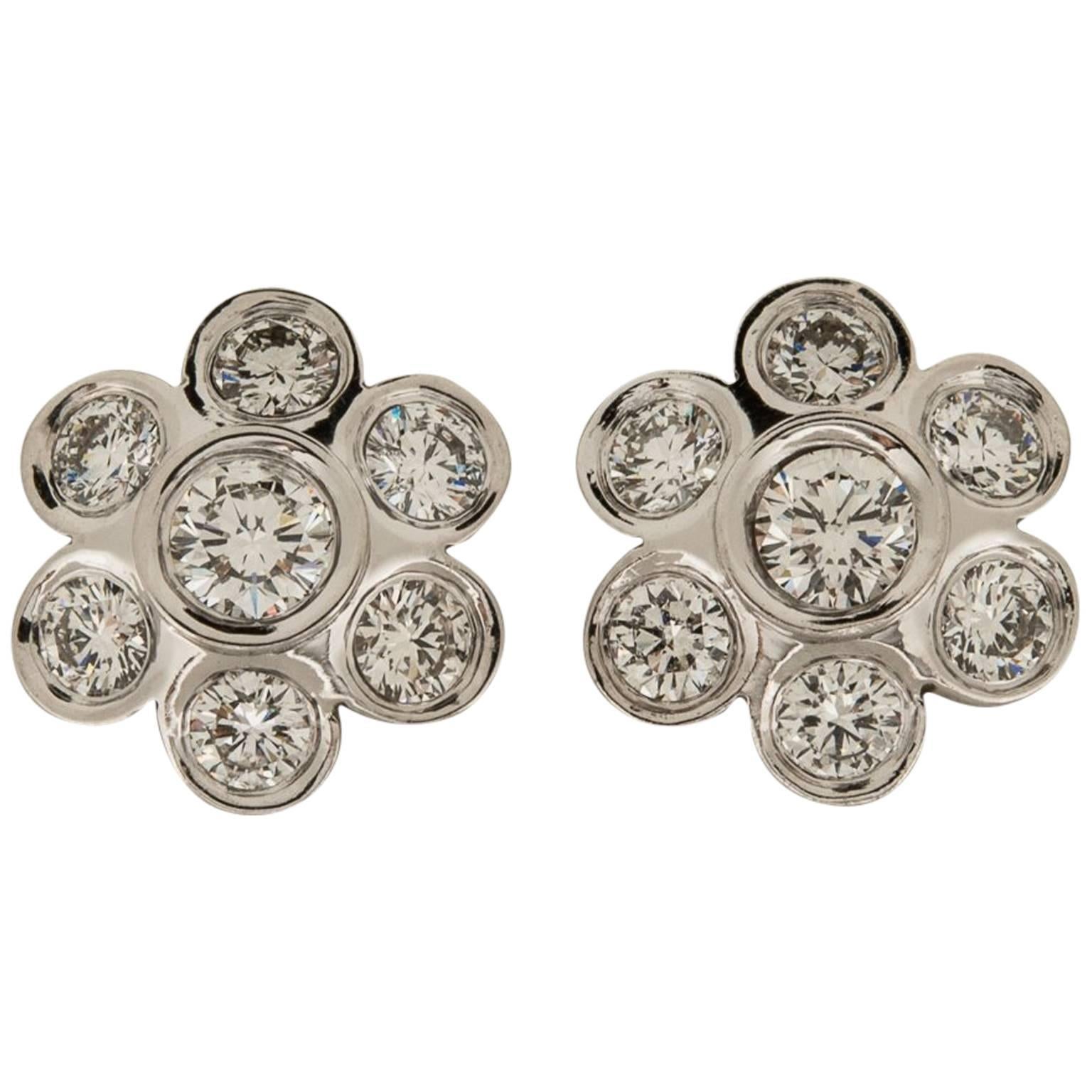 2.60 Total Carats Flower Diamond Earrings For Sale
