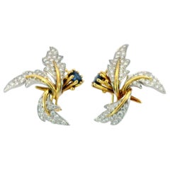 Tiffany & Co. Jean Schlumberger Platinum Gold Diamond Sapphire Floral Earrings