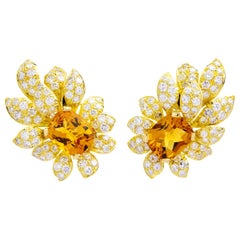 Monumentale Ohrclips aus 18 Karat Gold, Diamant und Citrin