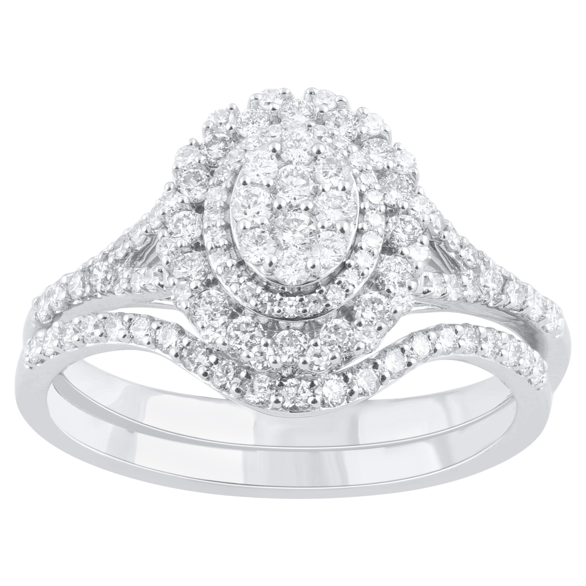 TJD 0.65 Carat Natural Round Cut Diamond 14 Karat White Gold Bridal Ring Set