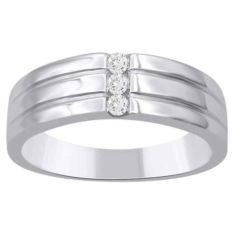 TJD Anillo para hombre de tres piedras en oro blanco de 14 KT con diamantes talla brillante de 0,15 quilates
