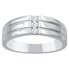 TJD Anillo para hombre de tres piedras en oro blanco de 14 KT con diamantes talla brillante de 0,15 quilates