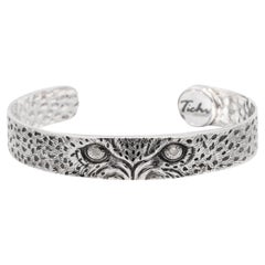 Tichu Brown Diamond Cheetah Eye Cuff Sterling Silver and Crystal Quartz Size L