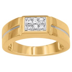 TJD 0.30 Quilates Diamante Corte Princesa 18KT Oro Amarillo Anillo de Boda para Hombre