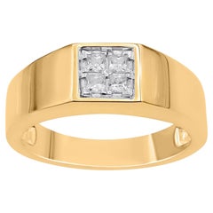 TJD 0.30 Quilates Diamante talla princesa Anillo para hombre en oro amarillo de 18 kilates