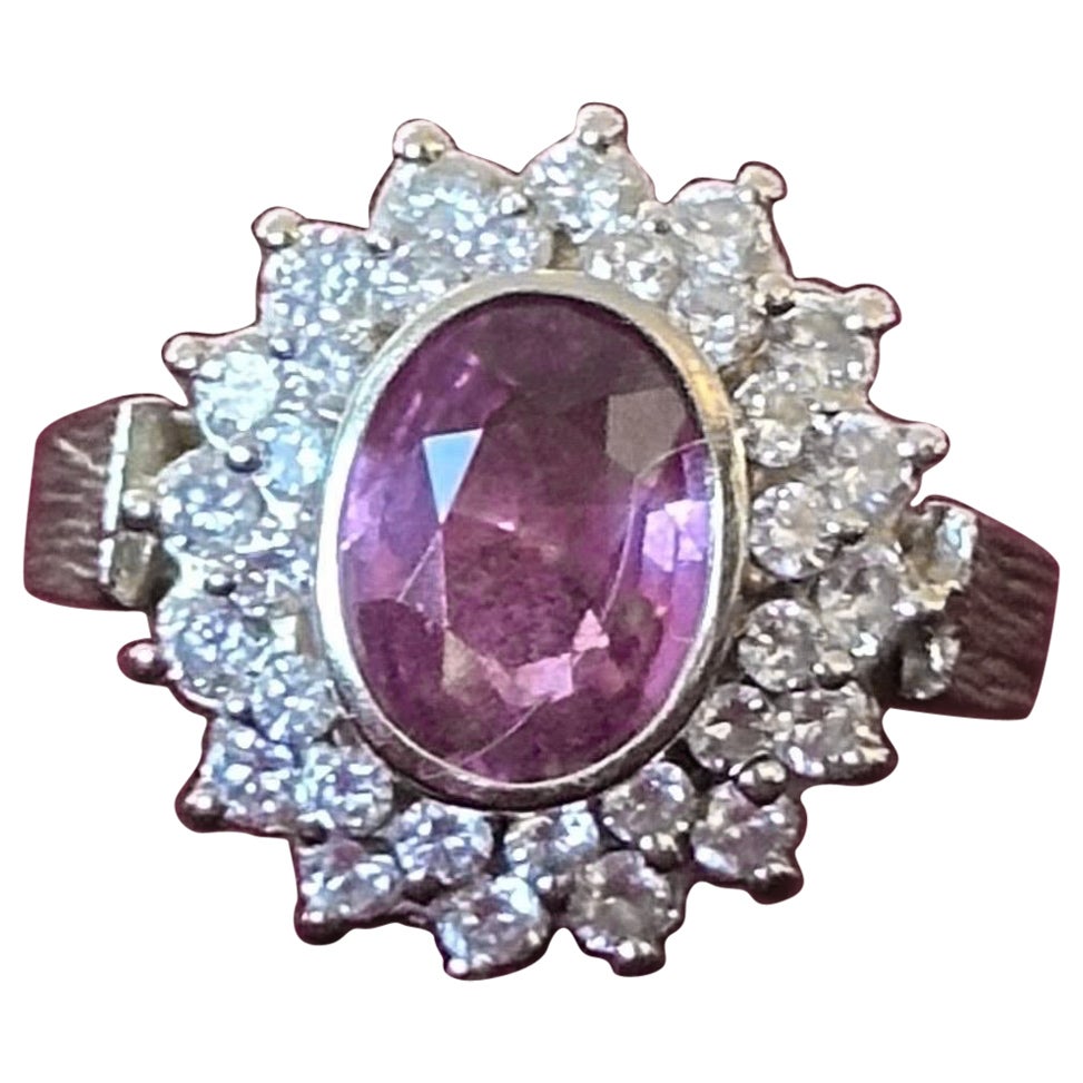 Anillo de oro blanco de 18 quilates con zafiro rosa de 3,00 ct y diamante natural de 0,75 ct