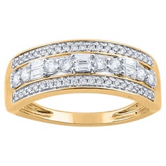 TJD Alianza de oro amarillo de 18 quilates con diamante redondo y baguette de 0,50 quilates